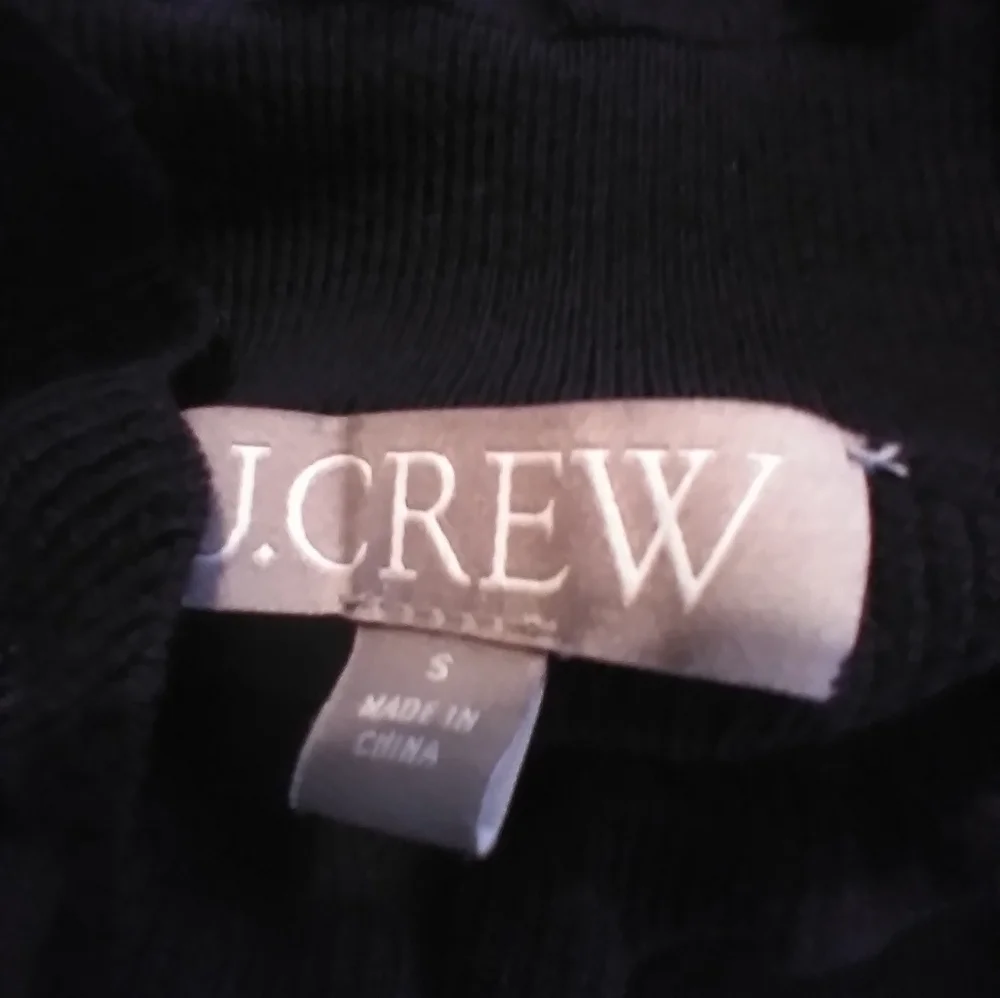 J Crew Womens Black Merino Wool Blend Sweater Size S Ruffle Collar Minimalist